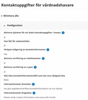 Konfiguration av kontaktuppgifter för vårdnadshavare